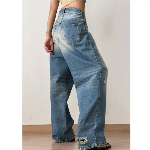 The Frankie Shop Tanner Bleach Wide Leg Jeans Worn Wash Denim Pants NWOT M - Picture 7 of 10